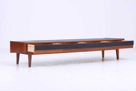 Image 1 of Vintage Walnoot Lowboard 60s | Mid Century Laden Dressoir TV-plank Retro Zwart Bruin