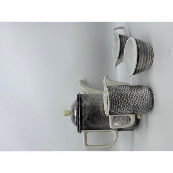 Image 1 of Vintage Art Deco gehamerd metaal en porseleinen theeservies voor Wmf, 1930