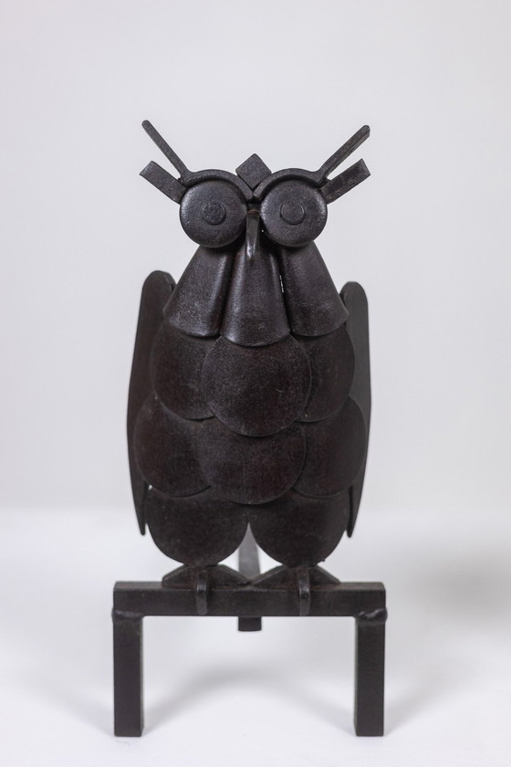 Image 1 of Paar ijzeren uilen en strijkijzers. 1950s.