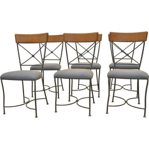 Set van 6 vintage metalen en houten restaurantstoelen