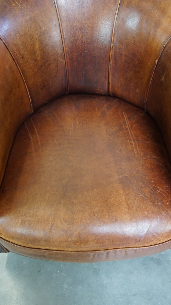 Image 1 of Clubfauteuil Gemaakt Van Schapenleer 