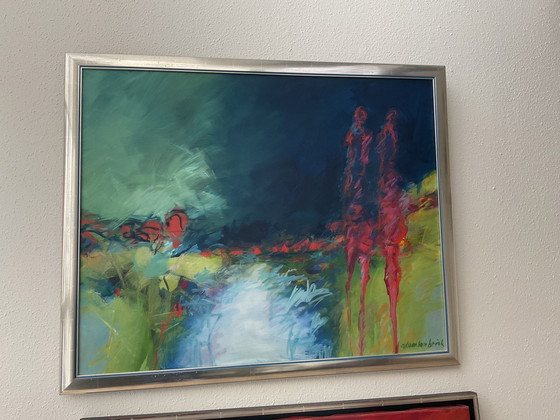 Image 1 of Kleurrijk Schilderij Inclusief Lijst Van Kunstenaar Ad Van Den Brink