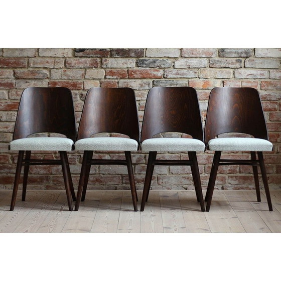 Image 1 of Set van 4 eetkamerstoelen vintage van R. Hofman voor TON, Model 514, New Sahco 1960