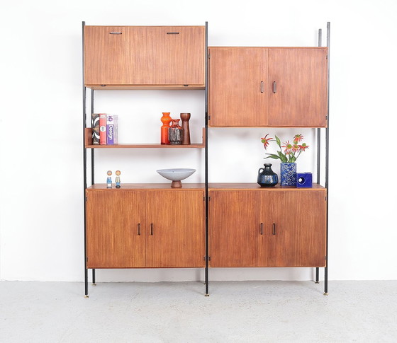 Image 1 of Vintage Wandmeubel Teak En Metaal, 1960S