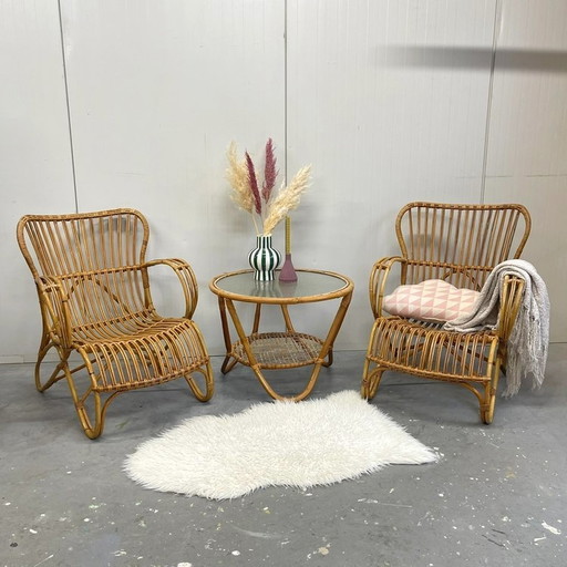 2x Vintage Rotan Belse stoelen