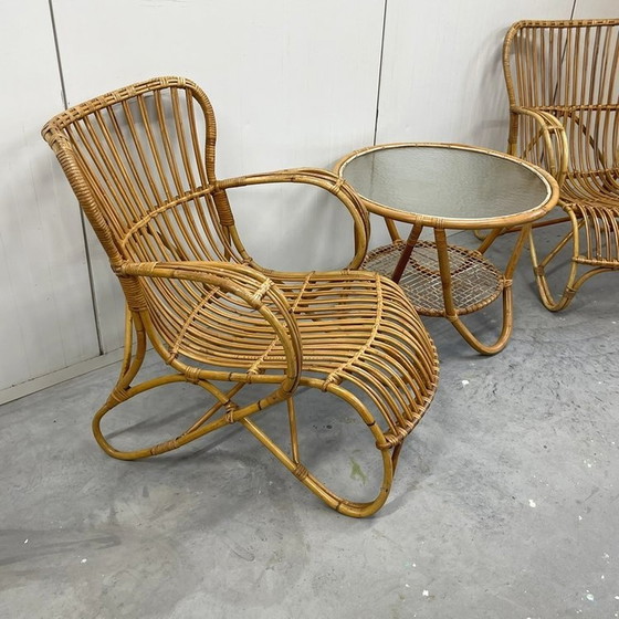 Image 1 of 2x Vintage Rotan Belse stoelen