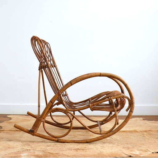 Vintage rotan schommelstoel van Rohe Noordwolde, 1950-1960