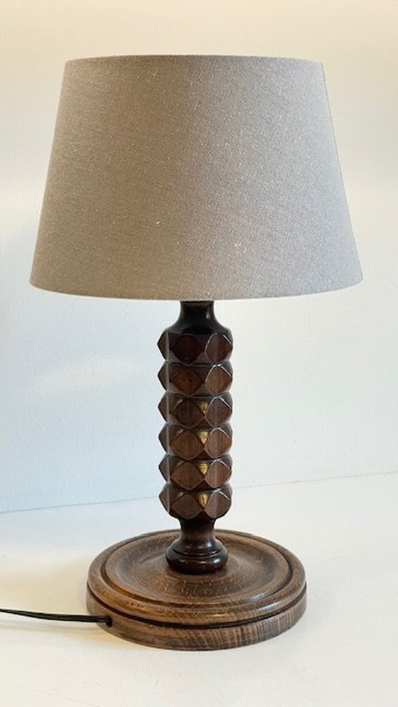 Image 1 of Vintage Charles Dudouyt Geometrische Houten Lamp