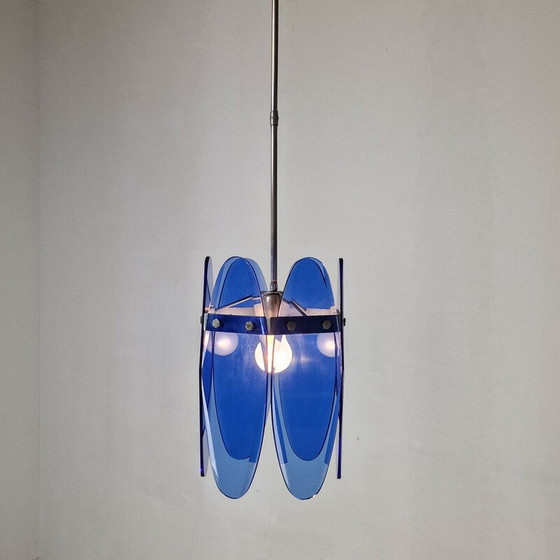 Image 1 of Vintage blauw glazen hanglamp van Veca, Italië 1970