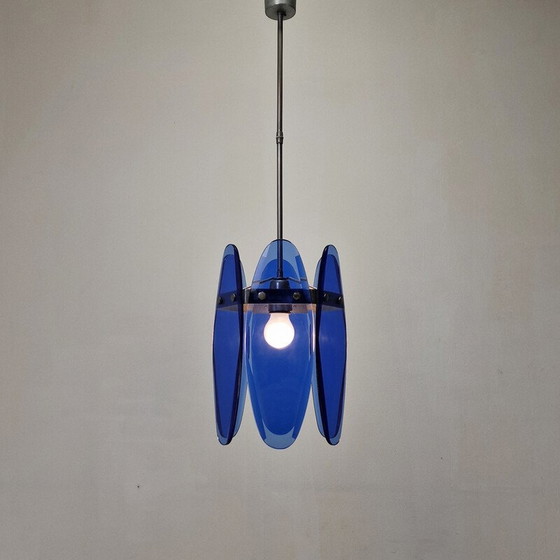 Image 1 of Vintage blauw glazen hanglamp van Veca, Italië 1970
