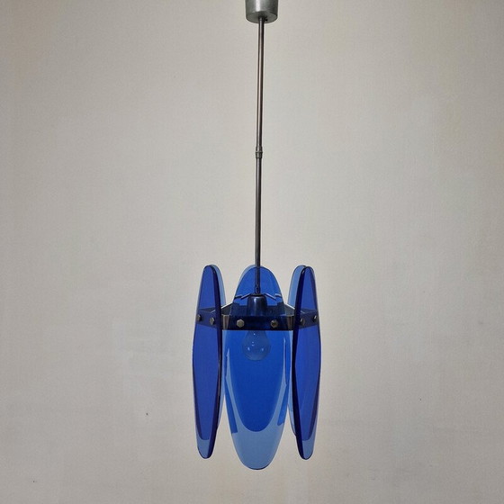 Image 1 of Vintage blauw glazen hanglamp van Veca, Italië 1970