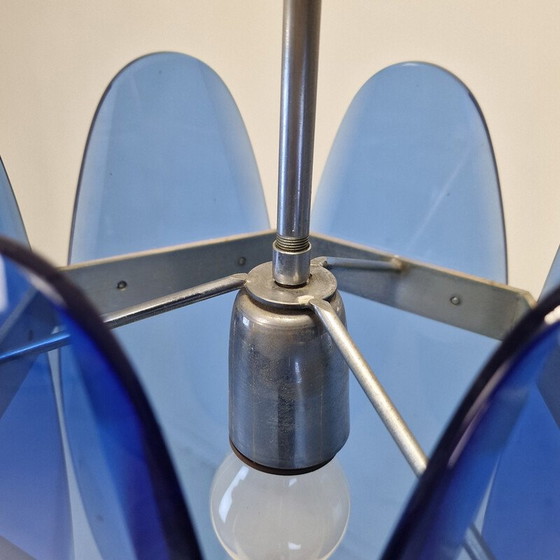 Image 1 of Vintage blauw glazen hanglamp van Veca, Italië 1970