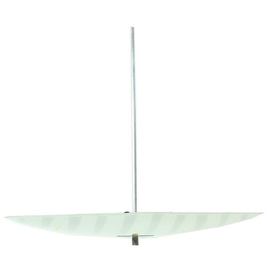 Image 1 of Vintage glazen kroonluchter met gele en grijze strepen van Napako, Tsjecho-Slowakije 1960