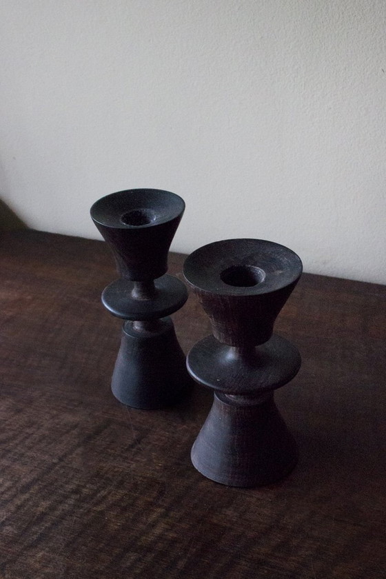 Image 1 of Vintage Design Houten Kandelaar Set