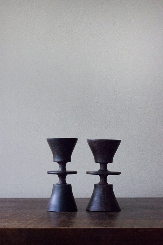 Image 1 of Vintage Design Houten Kandelaar Set