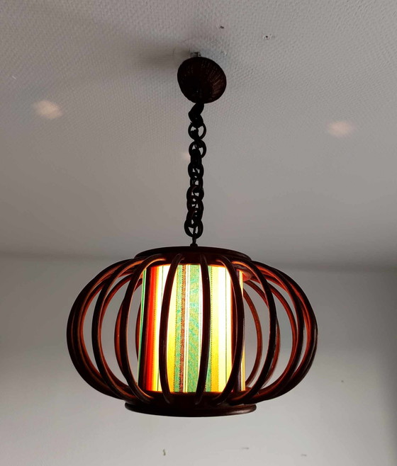 Image 1 of Vintage rieten hanglamp en lampenkap
