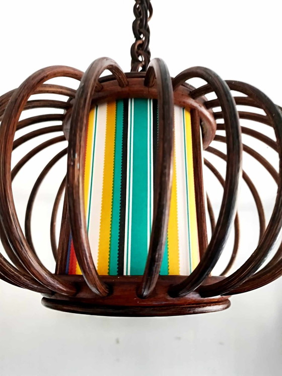Image 1 of Vintage rieten hanglamp en lampenkap