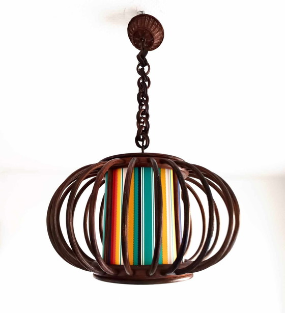 Image 1 of Vintage rieten hanglamp en lampenkap