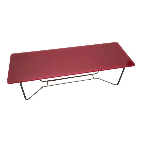 Image 1 of Vintage Design Salontafel Met Rood Glazenblad, Jaren 60/70