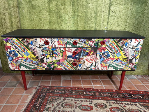 Mid century retro vintage strip dressoir van Schreiber