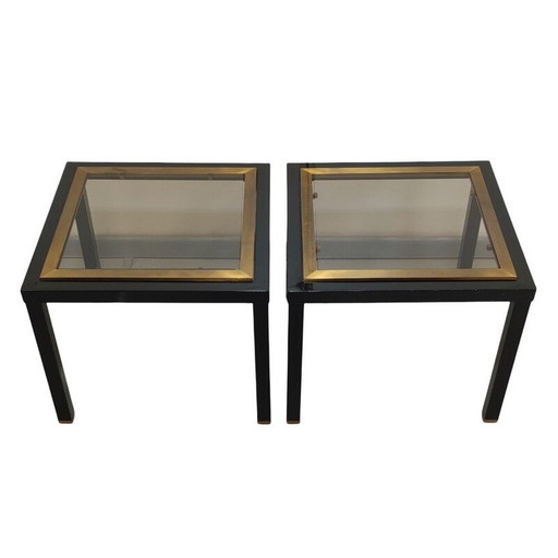 Paar vintage zwart met gouden bijzettafeltjes