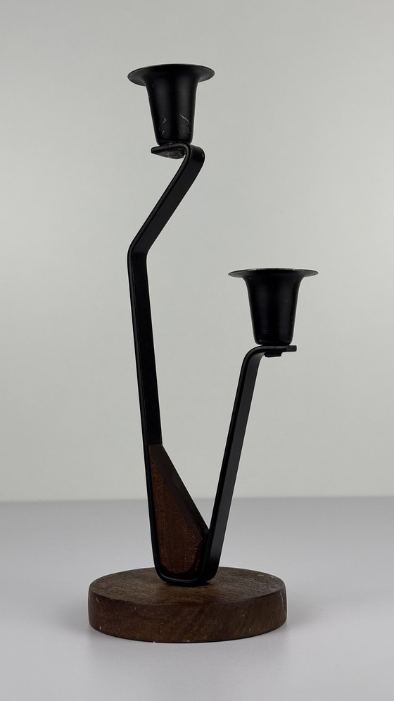 Image 1 of Vintage Brutalist Dubbele Kandelaar Brovorm 