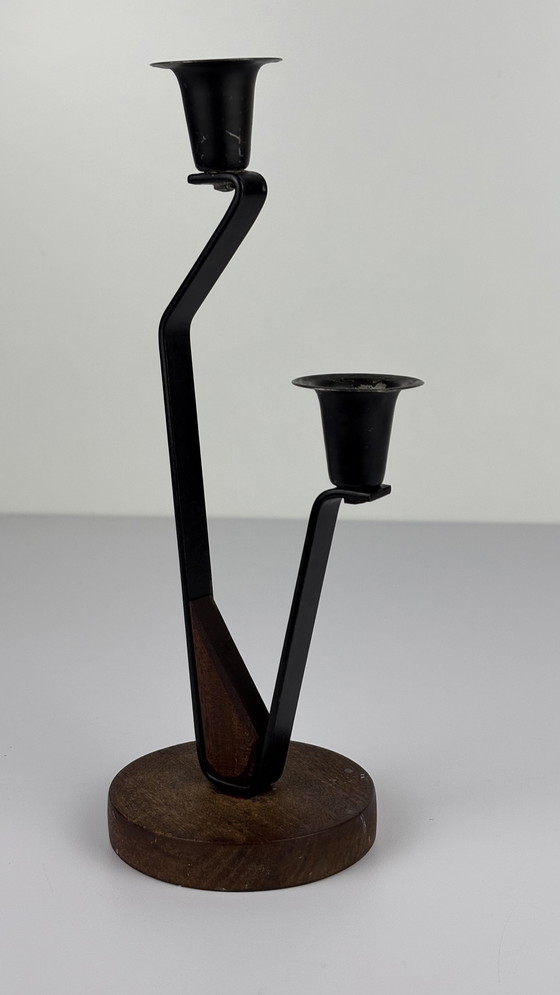 Image 1 of Vintage Brutalist Dubbele Kandelaar Brovorm 
