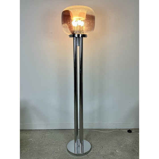 Image 1 of Vintage vloerlamp in chroom metaal en geblazen Murano glas van Toni Zuccheri, Italië 1970