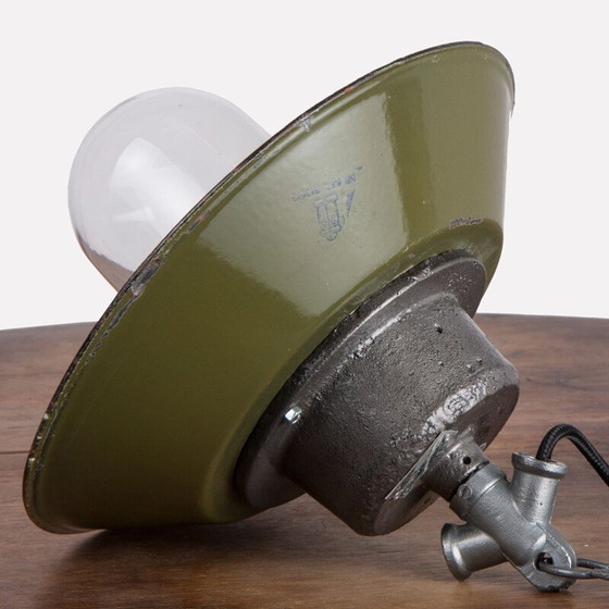 Image 1 of Vintage glazen hanglamp met gepolijst stalen ketting van Energo-Metalowa, Polen 1960