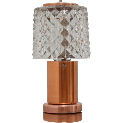 Vintage tafellamp in koper en geslepen glas van Kamenicky Senov, Tsjecho-Slowakije 1970