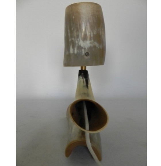 Image 1 of Vintage bureaulamp gemaakt van hoorns