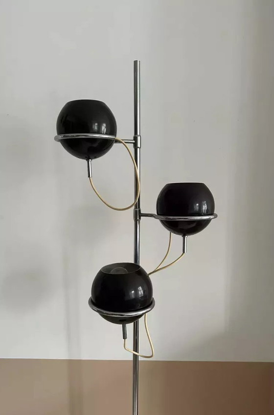 Image 1 of Monix Verstelbare Vintage Vloerlamp, Chroom en Bruin Gelakt Metaal