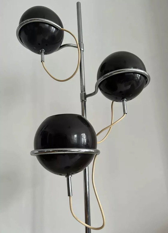 Image 1 of Monix Verstelbare Vintage Vloerlamp, Chroom en Bruin Gelakt Metaal