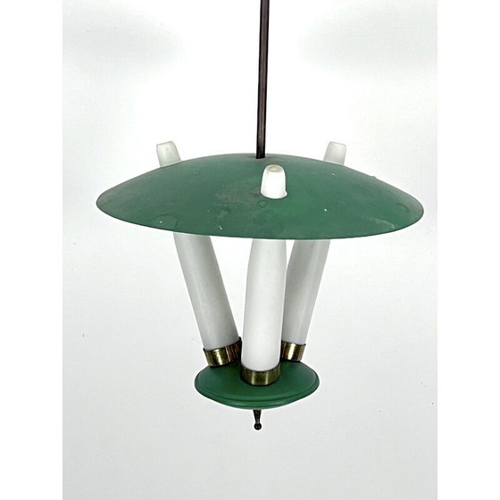 Image 1 of Vintage hanglamp met 3 opaline glazen en metaal, Italië 1950