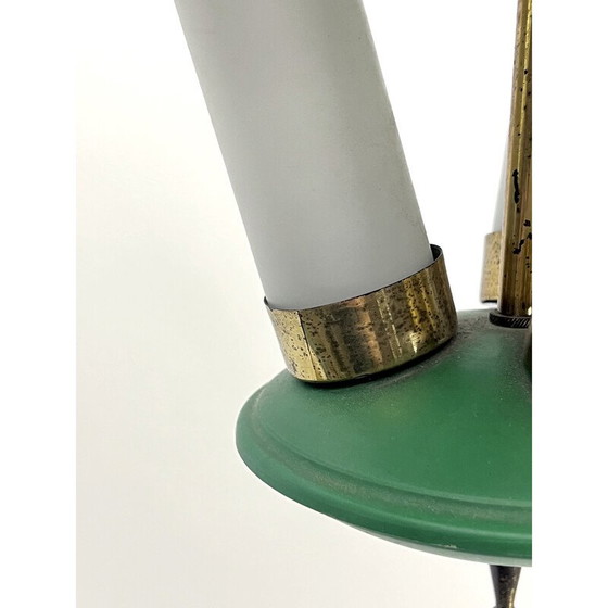 Image 1 of Vintage hanglamp met 3 opaline glazen en metaal, Italië 1950