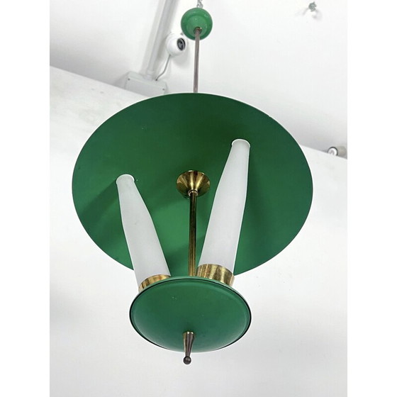 Image 1 of Vintage hanglamp met 3 opaline glazen en metaal, Italië 1950