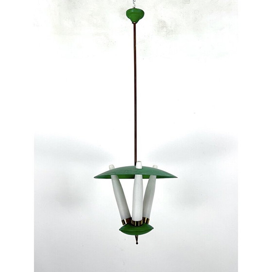 Image 1 of Vintage hanglamp met 3 opaline glazen en metaal, Italië 1950