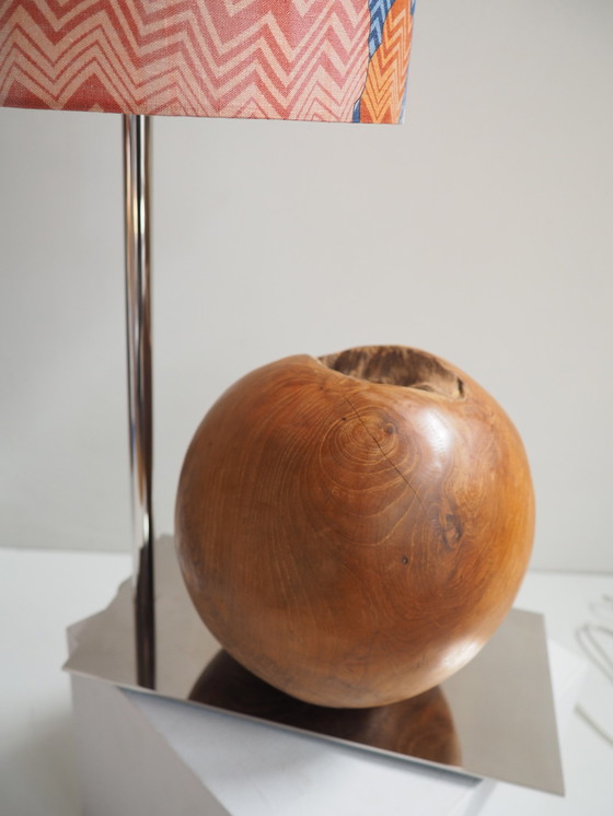 Image 1 of Natuurlijke teak kogellamp/ schaduw Missoni stof