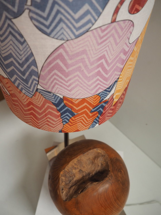 Image 1 of Natuurlijke teak kogellamp/ schaduw Missoni stof