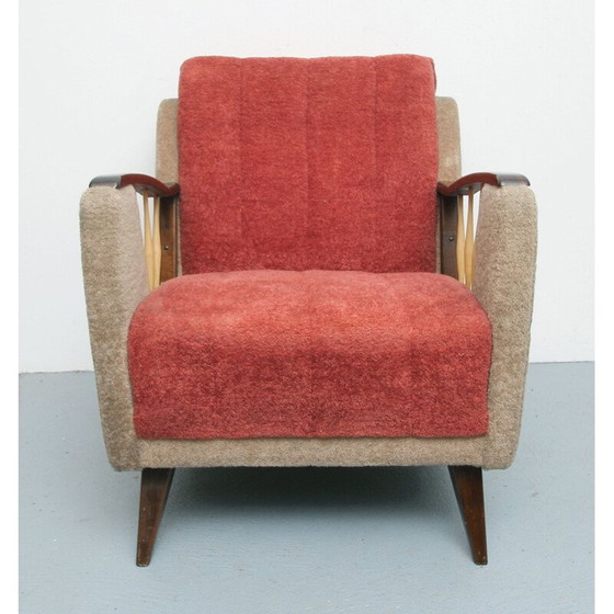 Image 1 of Mid Century fauteuil in beige en rood, jaren 1950