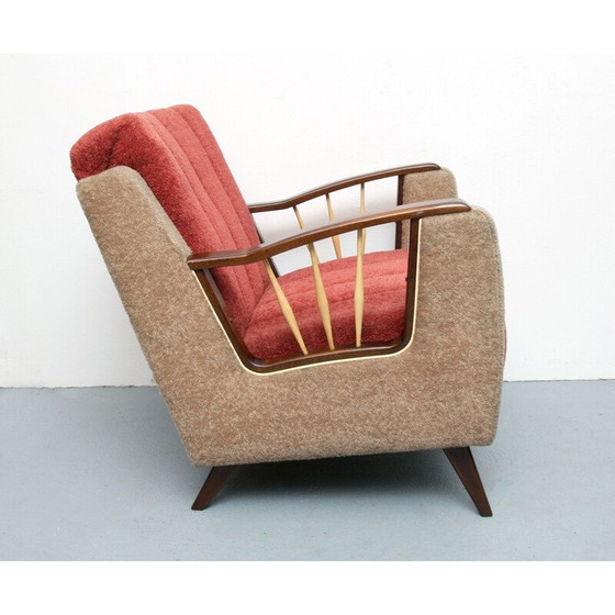 Image 1 of Mid Century fauteuil in beige en rood, jaren 1950