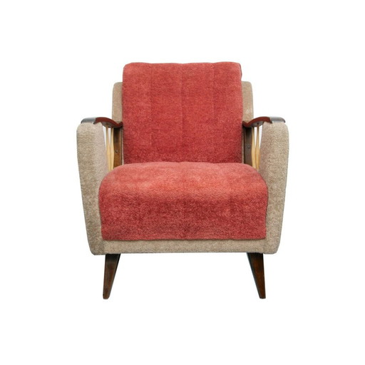 Mid Century fauteuil in beige en rood, jaren 1950