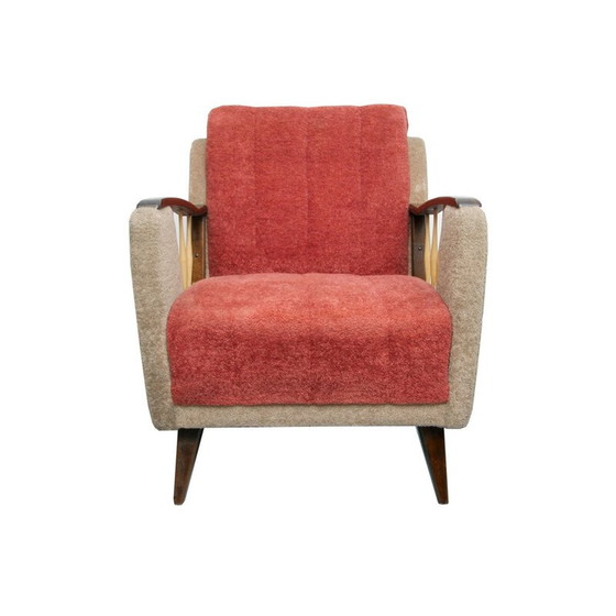Image 1 of Mid Century fauteuil in beige en rood, jaren 1950