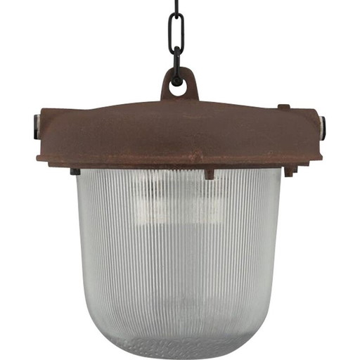 Vintage industriële hanglamp van geoxideerd staal uit het Oostblok
