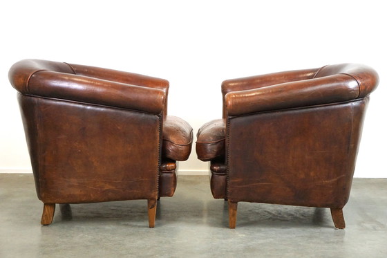 Image 1 of 2 x Clubfauteuil gemaakt van schapenleer