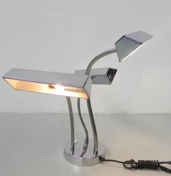 Image 1 of Vintage bureaulamp met 3 verchroomde kappen