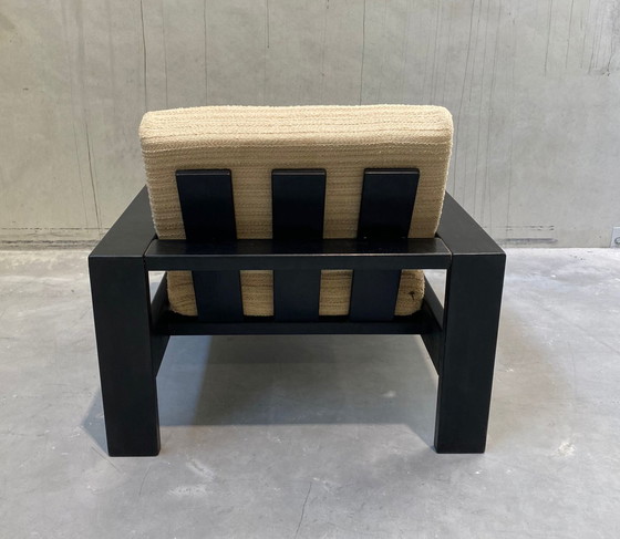 Image 1 of Zwart gelakte fauteuil in brutalistische stijl