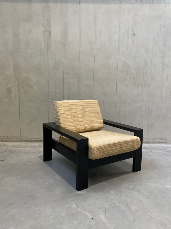 Image 1 of Zwart gelakte fauteuil in brutalistische stijl