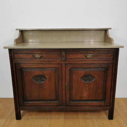 Vintage Frans Dressoir Commode, Ladekast Badkamermeubel Met Marmer Blad 116