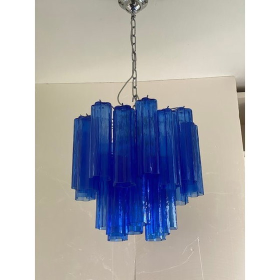 Image 1 of Hedendaagse blauwe "Tronchi" Murano glazen Sputnik kroonluchter